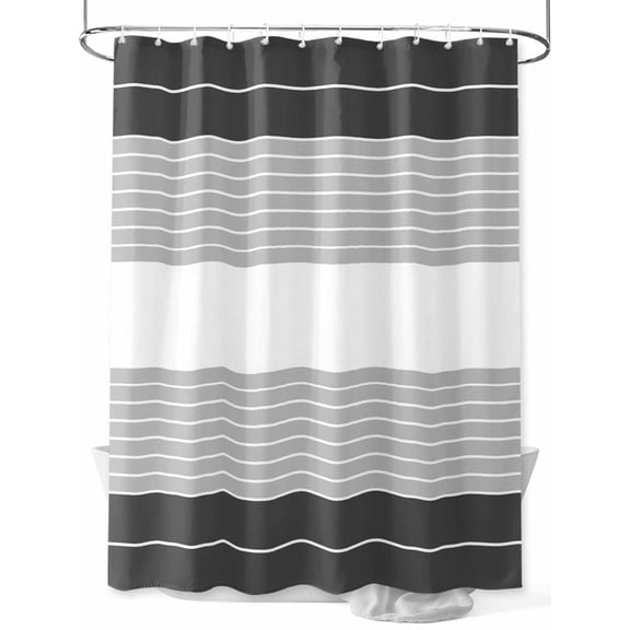 Fsddascl Black Grey Stripe Shower Curtain Set - 60" x 72" Washable Bathtub Curtain with 12 Hooks, Modern Art Horizontal Striped Waterproof Fabric Stall Shower Curtains for Bathroom/Bathtub Décor
