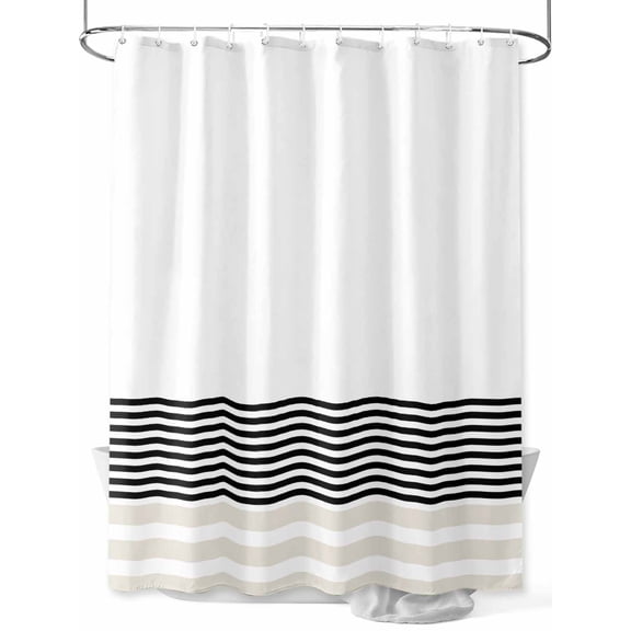 Fsddascl Black Grey Striped Shower Curtain Set - 48" x 72" Washable Bathtub Curtain with 12 Hooks, Modern Farmhouse Stripes Waterproof Fabric Stall Shower Curtains for Bathroom/Bathtub Décor