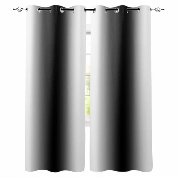 Fsddascl Black Ombre Blackout Curtains for Bedroom/Living Room, Thermal Insulated Kitchen Curtains, Farmhouse Stripes Modern Art Grommet Darkening Window Treatment Drapes 42"x84"x2