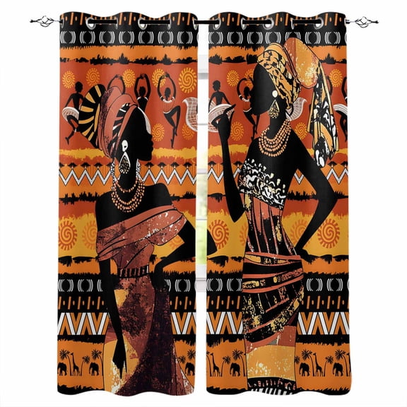 Fsddascl Black Orange Girls Boho Blackout Curtains for Bedroom/Living Room, Thermal Insulated Kitchen Curtains, Vintage Ethnic Tribe Abstract Art Grommet Darkening Window Treatment Drapes 27.5"x39"x2