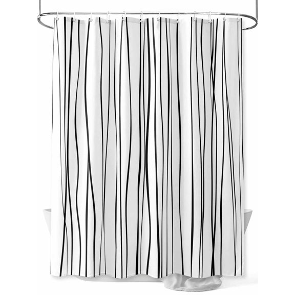 Fsddascl Black Shower Curtain Set - Extra Long 72" x 96" Washable Bathtub Curtain with 12 Hooks, Abstract Lines Gradient Minimalist Modern Texture Waterproof Fabric Stall Shower Curtains for Bathroom