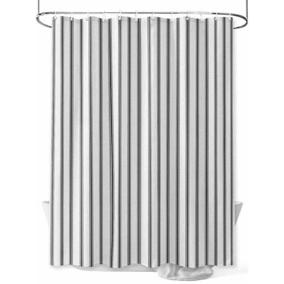 Fsddascl Black Striped Shower Curtain Set - Extra Long 72" x 96" Washable Bathtub Curtain with 12 Hooks, Black White Stripes Farmhouse Waterproof Fabric Stall Shower Curtains for Bathroom/Bathtub