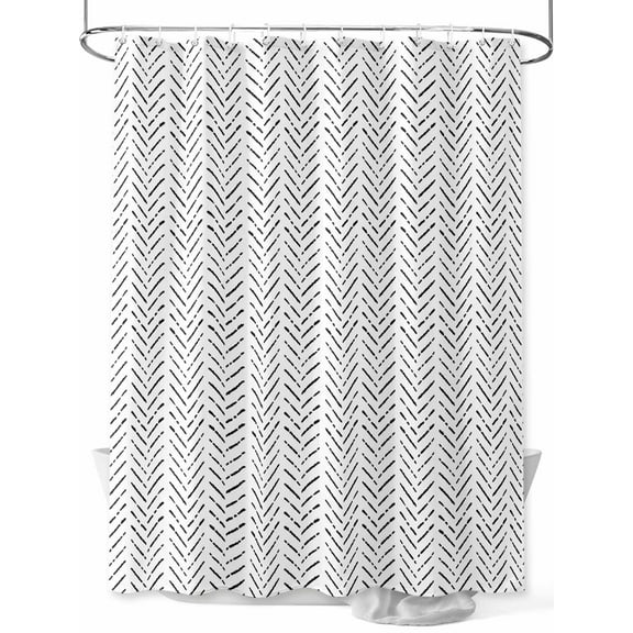 Fsddascl Black Striped Shower Curtain Set - Small 36" x 72" Washable Bathtub Curtain with 12 Hooks, Modern Abstract Art Geometric Waterproof Fabric Stall Shower Curtains for Bathroom/Bathtub Décor