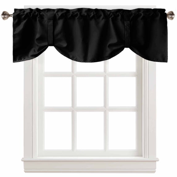 Fsddascl Black Tie Up Valance Curtains for Windows, Kitchen Curtains Window Treatments, Pure Black Short Window Shades Valances for Bedroom Bathroom Cafe 42"x18"