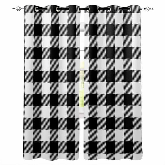 Fsddascl Black White Plaid Blackout Curtains for Bedroom/Living Room, Thermal Insulated Kitchen Curtains, Farmhouse Modern Art Checkered Grommet Darkening Window Treatment Drapes 27.5"x39"x2
