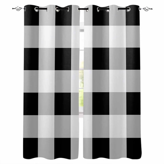 Fsddascl Black White Plaid Blackout Curtains for Bedroom/Living Room, Thermal Insulated Kitchen Curtains, Spring Farmhouse Buffalo Checkered Grommet Darkening Window Treatment Drapes 42"x84"x2
