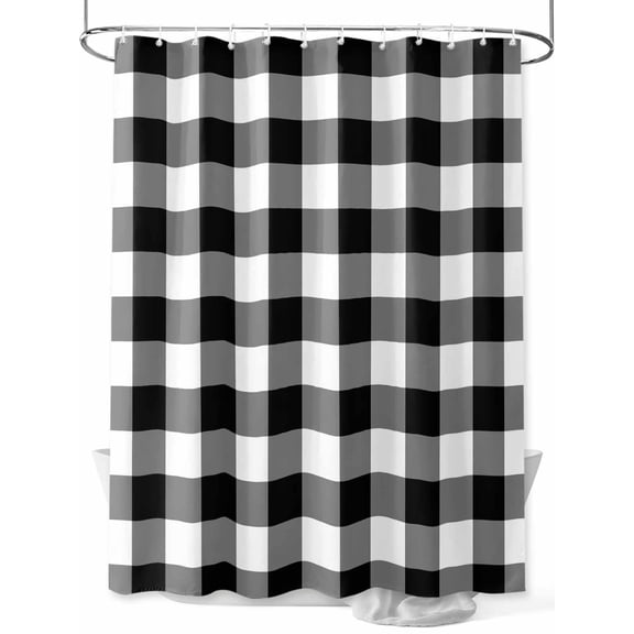 Fsddascl Black White Plaid Shower Curtain Set - Small 36" x 72" Bathtub Curtain with 12 Hooks, Gradient Geometric Buffalo Checkered Waterproof Fabric Stall Shower Curtains for Bathroom/Bathtub