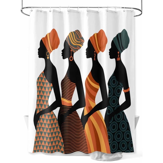 Fsddascl Black Women Shower Curtain Set - 48" x 72" Washable Bathtub Curtain with 12 Hooks, Abstract Art Nation Orange Geometric Tribal Waterproof Fabric Stall Shower Curtains for Bathroom/Bathtub