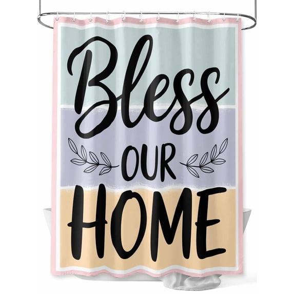 Fsddascl Bless Our Home Shower Curtain Set - Standard 72" x 72" Washable Bathtub Curtain with 12 Hooks, Wheat Color Black Stripes Aesthetic Waterproof Fabric Stall Shower Curtains for Bathroom