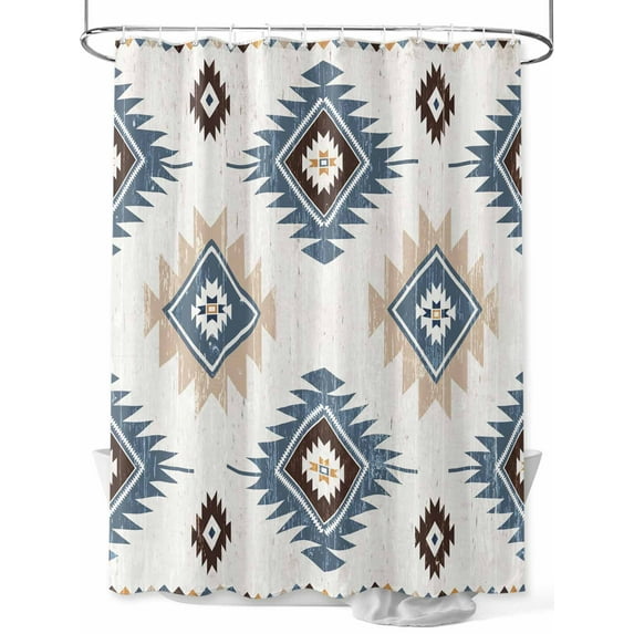 Fsddascl Blue Aztec Shower Curtain Set - Small 36" x 72" Washable Bathtub Curtain with 12 Hooks, Southwest Boho Tribe Abstract Geometric Art Waterproof Fabric Stall Shower Curtains for Bathroom