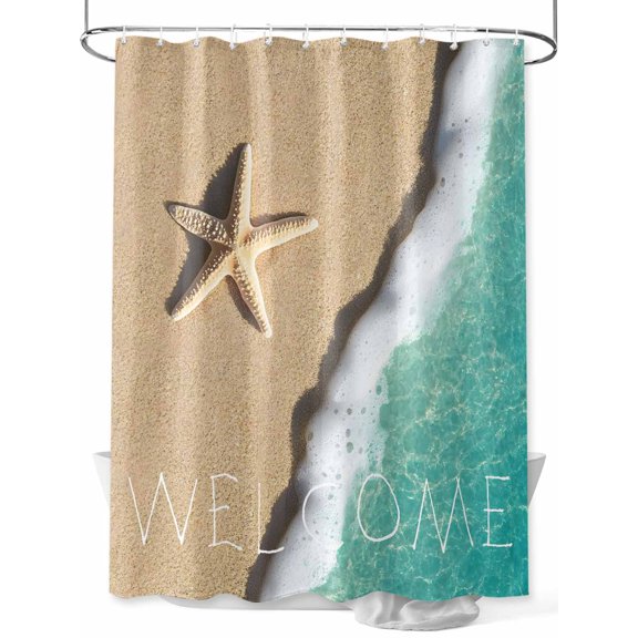 Fsddascl Blue Beach Summer Shower Curtain Set - Standard 72" x 72" Washable Bathtub Curtain with 12 Hooks, Starfish Coastal Waves Natural Waterproof Fabric Stall Shower Curtains for Bathroom/Bathtub