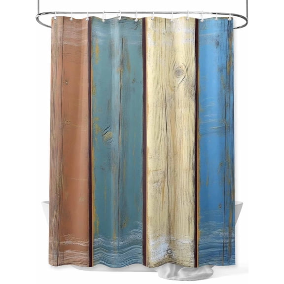 Fsddascl Blue Beige Board Shower Curtain Set - 54" x 78" Washable Bathtub Curtain with 12 Hooks, Vintage Wood Grain Waterproof Fabric Stall Shower Curtains for Bathroom/Bathtub Décor