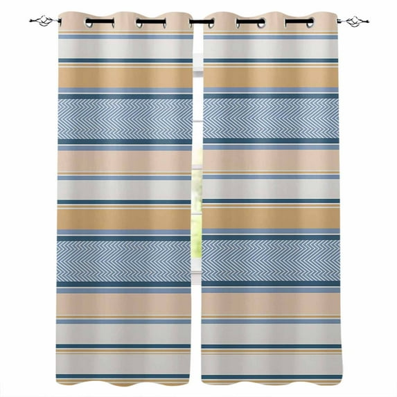 Fsddascl Blue Beige Brown Blackout Curtains for Bedroom/Living Room, Thermal Insulated Kitchen Curtains, Modern Simple Abstract Stripes Lines Grommet Darkening Window Treatment Drapes 42"x84"x2