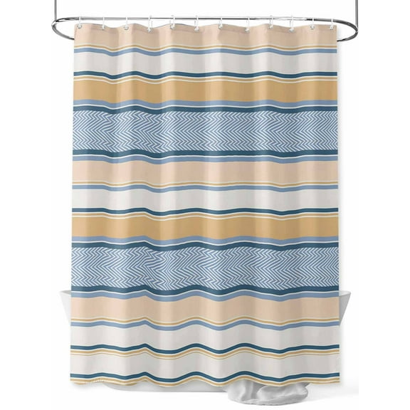 Fsddascl Blue Beige Brown Shower Curtain Set - Standard 72" x 72" Washable Bathtub Curtain with 12 Hooks, Modern Simple Abstract Stripes Lines Waterproof Fabric Stall Shower Curtains for Bathroom