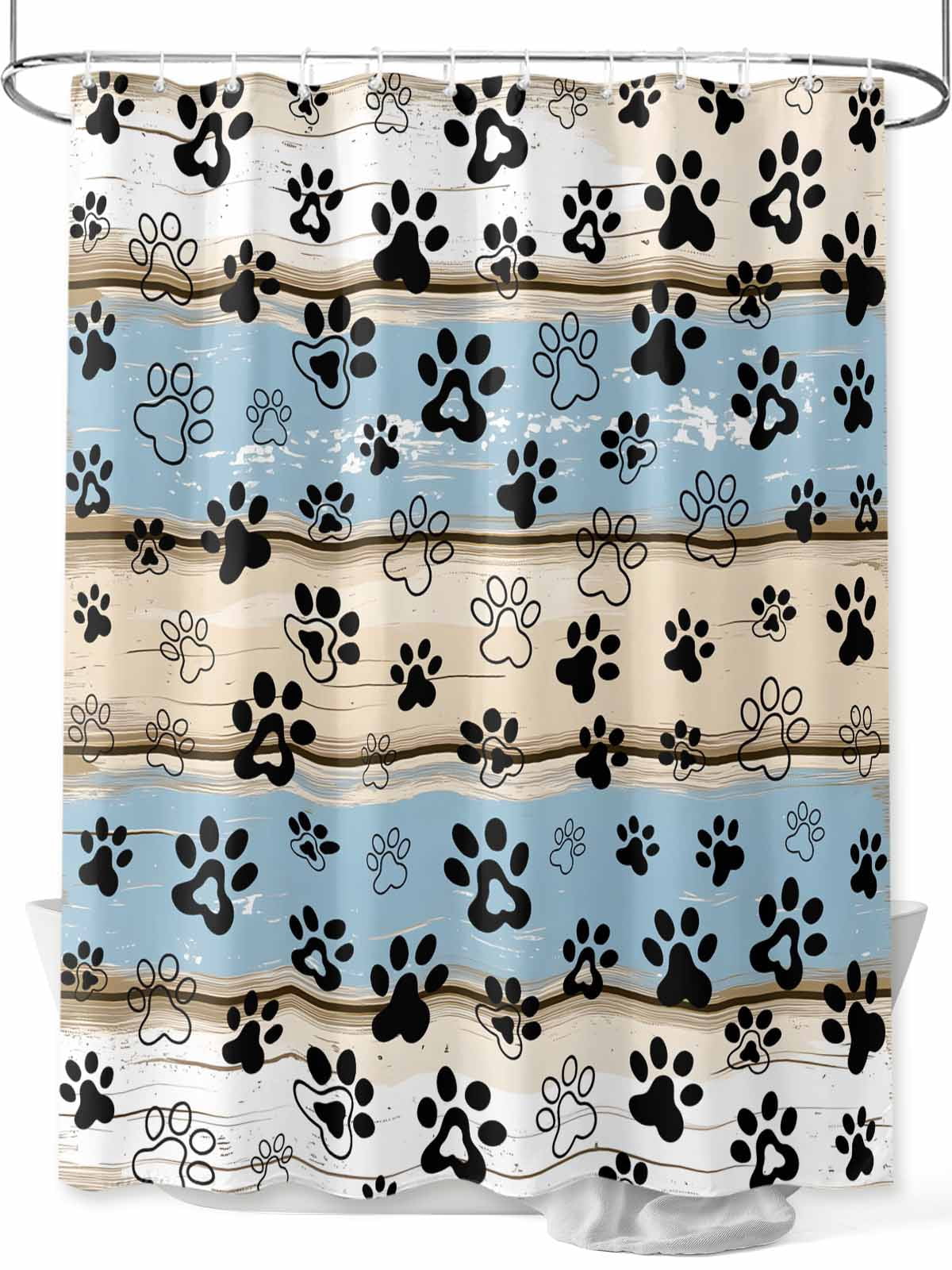 Fsddascl Blue Beige Paw Print Shower Curtain Set - Extra Long 72" x 96 ...