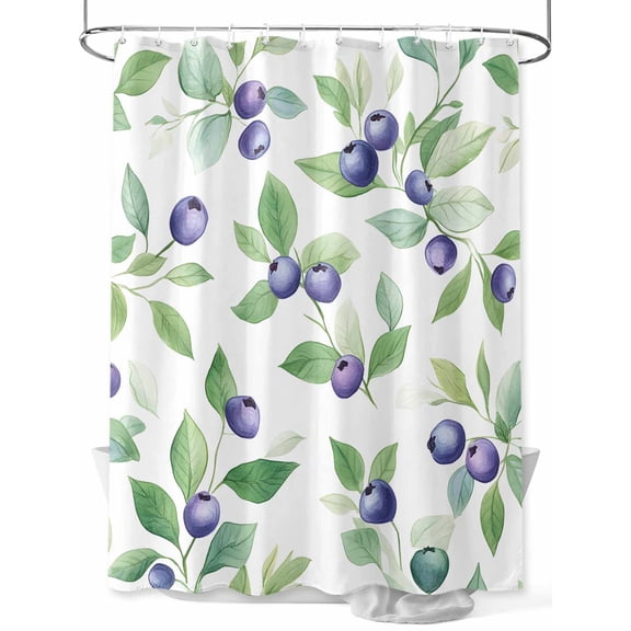 Fsddascl Blue Berry Shower Curtain Set - 54" x 78" Washable Bathtub Curtain with 12 Hooks, Summer Fruit Botanical Country Green Leaf Waterproof Fabric Stall Shower Curtains for Bathroom/Bathtub