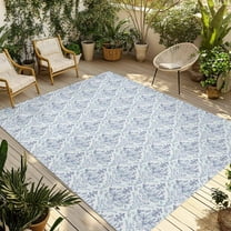 Fsddascl Blue Boho Outdoor Rug for Patio/Deck/Porch, Non-Slip Large Area Rug 4 x 6 Ft, Middle Century Traditional Floral Pattern Indoor Outdoor Rugs Washable Area Rugs, Reversible Camping Rug Carpet