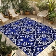 thumbnail image 1 of Fsddascl Blue Boho Outdoor Rug for Patio/Deck/Porch, Non-Slip Large Area Rug 5 x 8 Ft, Modern Abstract Art Floral Geometric Indoor Outdoor Rugs Washable Area Rugs, Reversible Camping Rug Carpet, 1 of 5
