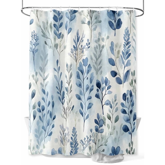 Fsddascl Blue Botanical Shower Curtain Set - 36" x 78" Washable Bathtub Curtain with 12 Hooks, Pastoral Spring Summer Leaf Waterproof Fabric Stall Shower Curtains for Bathroom/Bathtub Décor
