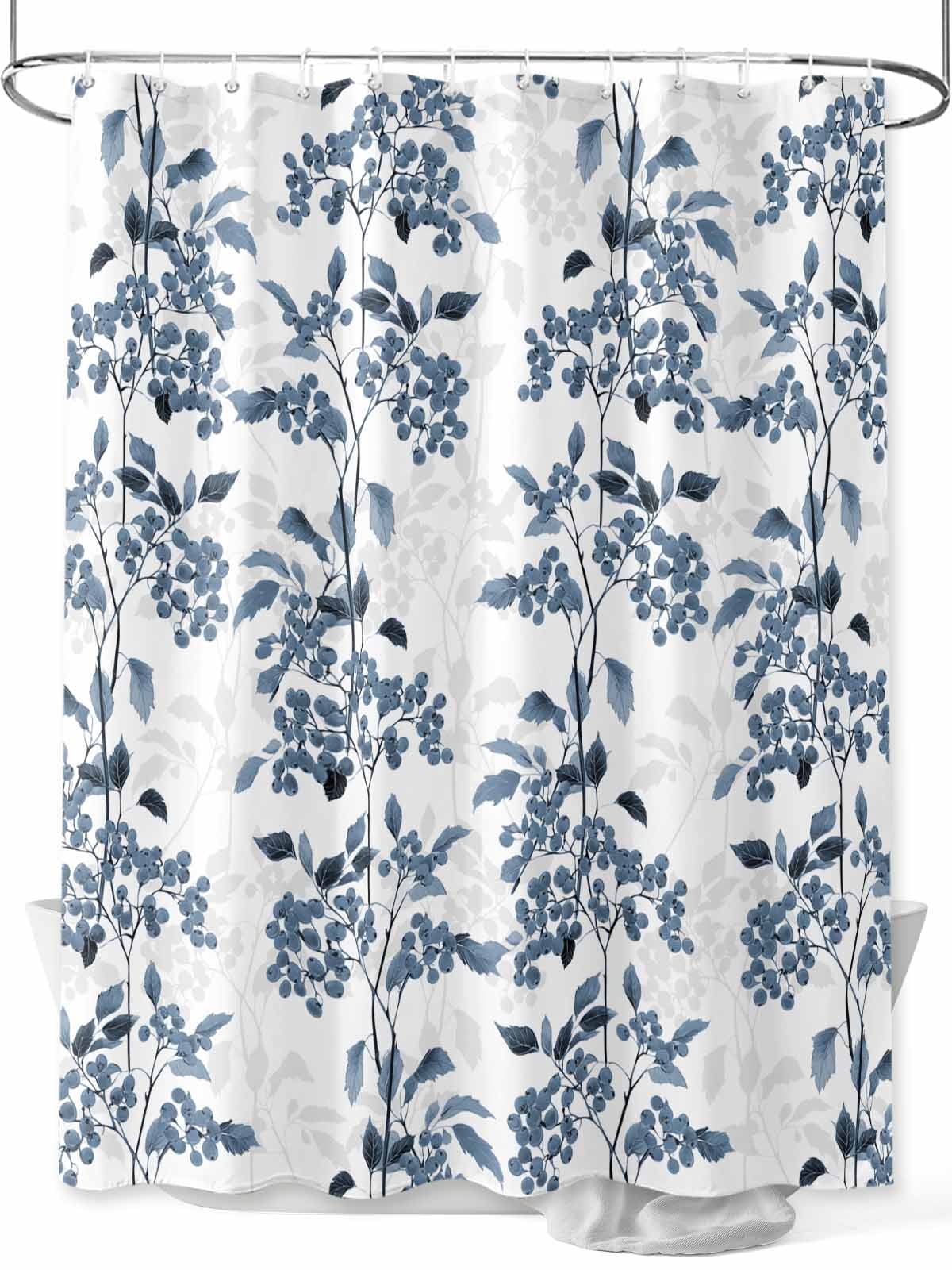 Fsddascl Blue Botanical Shower Curtain Set - 36" x 78" Washable Bathtub Curtain with 12 Hooks, Vintage Nature Flower Floral Waterproof Fabric Stall Shower Curtains for Bathroom/Bathtub Décor