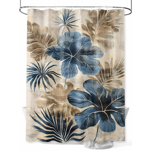 Fsddascl Blue Brown Botanical Shower Curtain Set - Small 36" x 72" Washable Bathtub Curtain with 12 Hooks, Summer Vintage Flowers Waterproof Fabric Stall Shower Curtains for Bathroom/Bathtub Décor