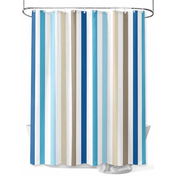 Fsddascl Blue Brown Stripe Shower Curtain Set - Long 72" x 84" Washable Bathtub Curtain with 12 Hooks, Ombre Geometric Vertical Striped Waterproof Fabric Stall Shower Curtains for Bathroom/Bathtub