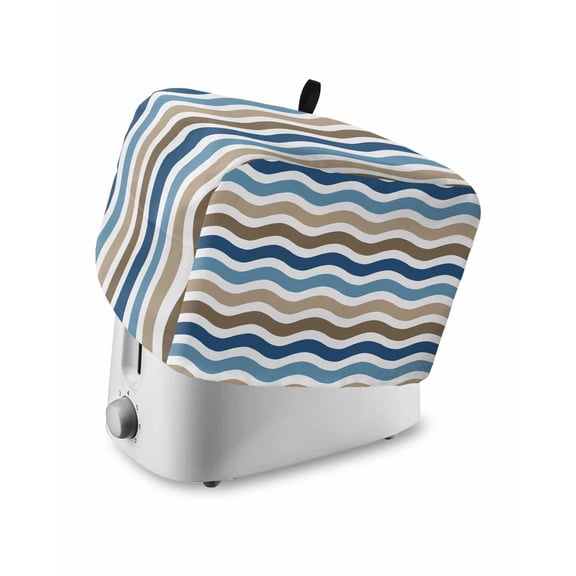 Fsddascl Blue Brown White Ombre Toaster Cover 2 Slice, Small Kitchen Appliance Covers, Modern Geometric Gradient Ocean Striped Toaster Oven Cover with Loop, Bread Machine Cover Dust Cover Protection