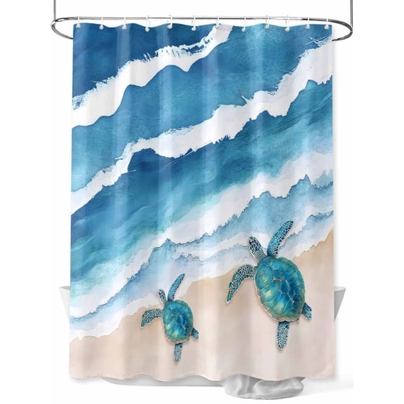 Fsddascl Blue Coastal Shower Curtain Set - 54" x 78" Washable Bathtub Curtain with 12 Hooks, Sea Turtle Summer Beach Waves Nautical Waterproof Fabric Stall Shower Curtains for Bathroom/Bathtub
