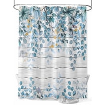 Fsddascl Blue Eucalyptus Leaves Shower Curtain Set - Small 36" x 72" Washable Bathtub Curtain with 12 Hooks, Watercolor Plants Floral Wooden Waterproof Fabric Stall Shower Curtains for Bathroom