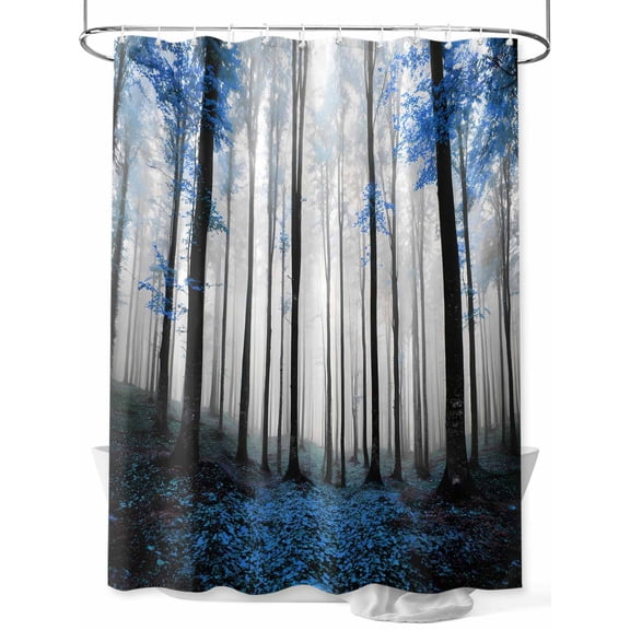 Fsddascl Blue Forest Shower Curtain Set - 72" x 78" Washable Bathtub Curtain with 12 Hooks, Vintage Foggy Woods Tree Mysterious Waterproof Fabric Stall Shower Curtains for Bathroom/Bathtub Décor