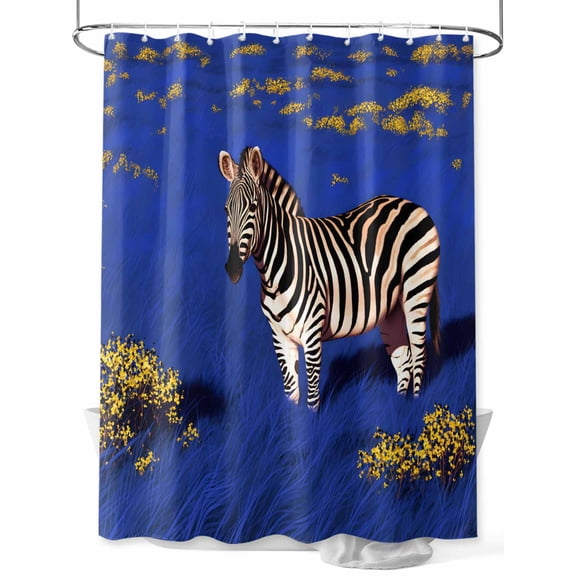 Fsddascl Blue Grassland Abstract Shower Curtain Set - Long 72" x 84" Washable Bathtub Curtain with 12 Hooks, Zebra Wildflowers Natural Scenery Waterproof Fabric Stall Shower Curtains for Bathroom