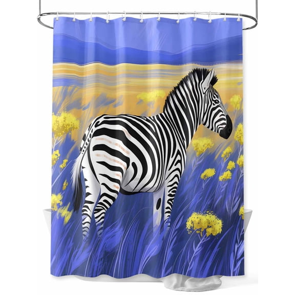 Fsddascl Blue Grassland Shower Curtain Set - Long 72" x 84" Washable Bathtub Curtain with 12 Hooks, Natural Zebra Yellow Woldflowers Hills Waterproof Fabric Stall Shower Curtains for Bathroom/Bathtub