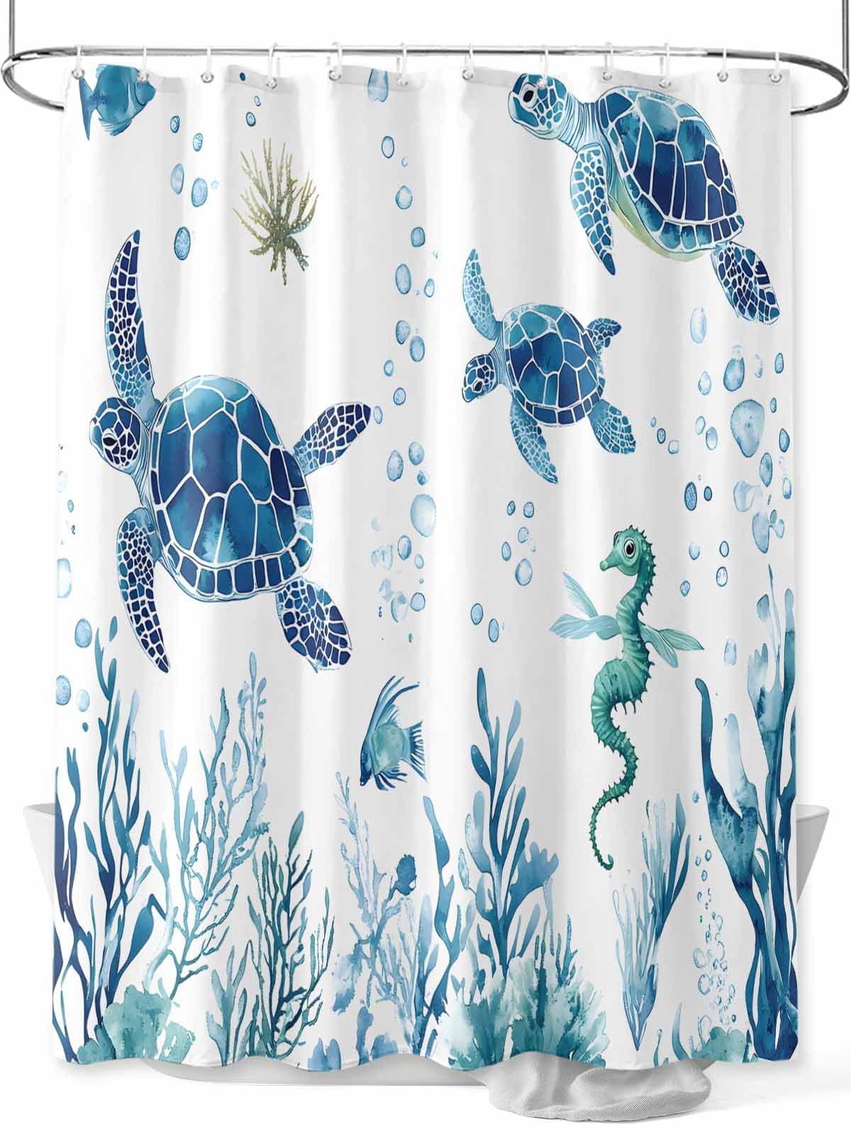Sea Turtle Shower Curtain 71x71 Inch - Waterproof Polyester, Ocean Theme, Includes 12 Hooks