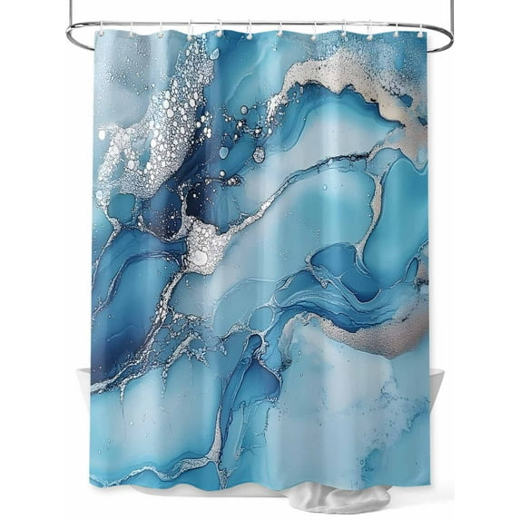 Fsddascl Blue Grey Marble Shower Curtain Set - Extra Long 72" x 96" Washable Bathtub Curtain with 12 Hooks, Modern Geometric Textured Waterproof Fabric Stall Shower Curtains for Bathroom/Bathtub