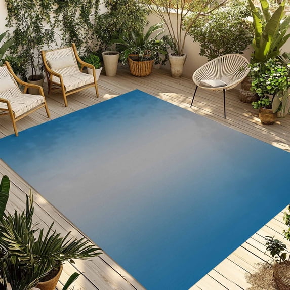 Fsddascl Blue Grey Ombre Outdoor Rug for Patio/Deck/Porch, Non-Slip Large Area Rug 4 x 6 Ft, Gradient Contemporary Abstract Art Indoor Outdoor Rugs Washable Area Rugs, Reversible Camping Rug Carpet