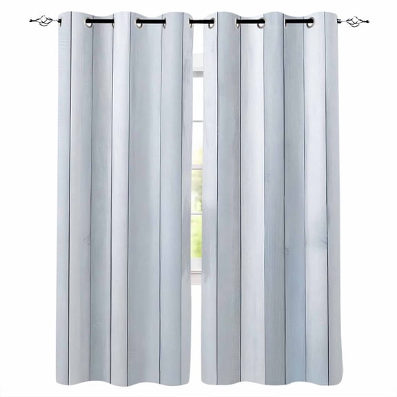 Fsddascl Blue Grey Wood Plank Blackout Curtains for Bedroom/Living Room, Thermal Insulated Kitchen Curtains, Farmhouse Wooden Grain Rustic Grommet Darkening Window Treatment Drapes 42"x63"x2
