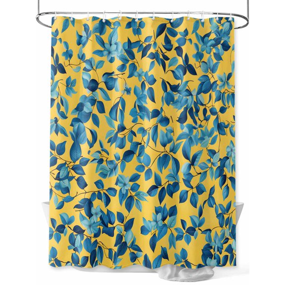 Fsddascl Blue Leaf Flower Shower Curtain Set - Standard 72" x 72" Washable Bathtub Curtain with 12 Hooks, Botanical Pastoral Country Spring Summer Waterproof Fabric Stall Shower Curtains for Bathroom