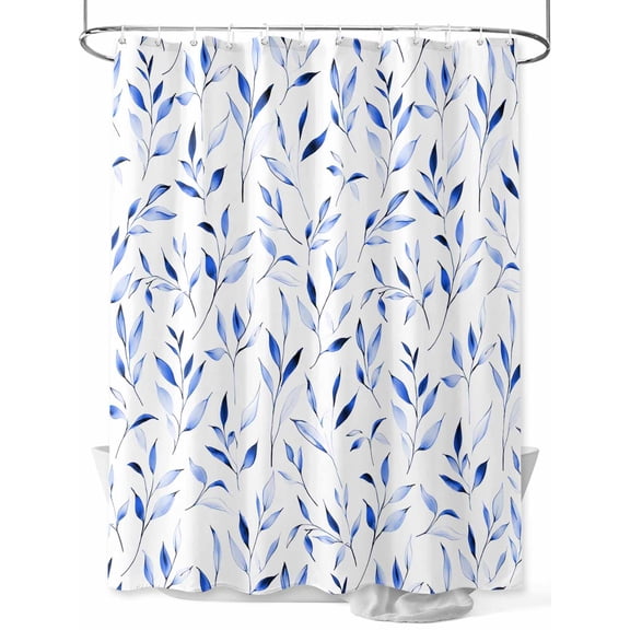 Fsddascl Blue Leaf Shower Curtain Set - 48" x 72" Washable Bathtub Curtain with 12 Hooks, Modern Botanical Foliage Plant Country Flower Waterproof Fabric Stall Shower Curtains for Bathroom/Bathtub