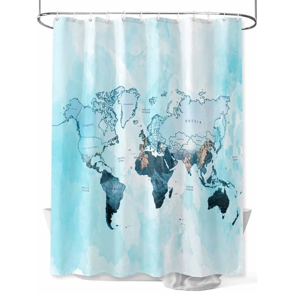 Fsddascl Blue Maps Shower Curtain Set - Small 36" x 72" Washable Bathtub Curtain with 12 Hooks, Abstract World Map Ocean Modern Waterproof Fabric Stall Shower Curtains for Bathroom/Bathtub Décor