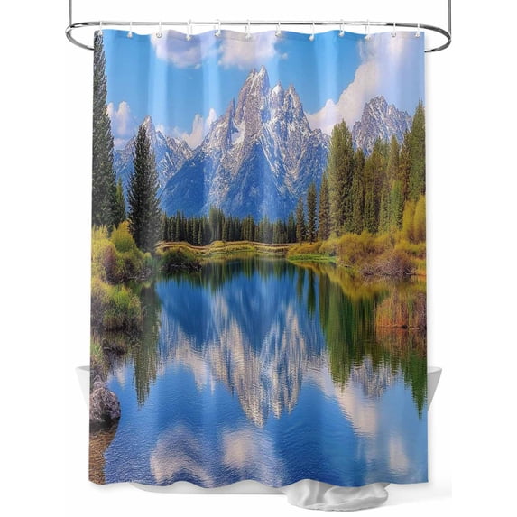 Fsddascl Blue Mountain Shower Curtain Set - 54" x 78" Washable Bathtub Curtain with 12 Hooks, Green Forest Modern Art Pastoral Waterproof Fabric Stall Shower Curtains for Bathroom/Bathtub Décor