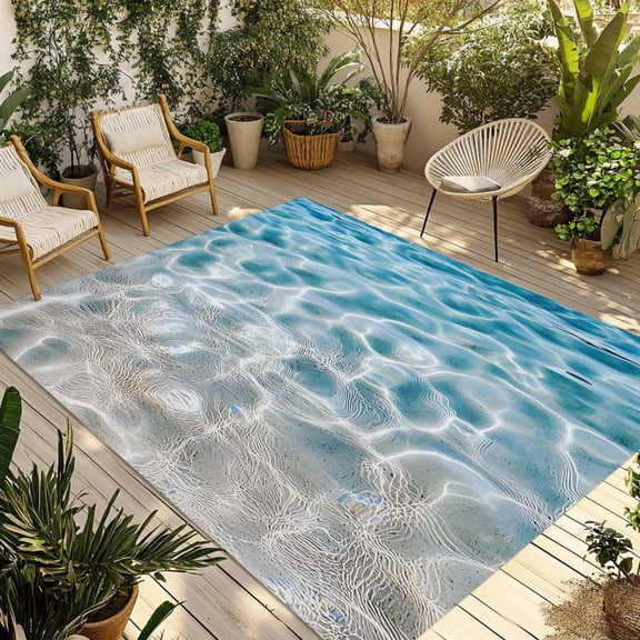Fsddascl Blue Ocean Outdoor Rug for Patio/Deck/Porch, Non-Slip Large Area Rug 4 x 6 Ft, Underwater Sea Waves Water Ripple Seascape Indoor Outdoor Rugs Washable Area Rugs, Camping Rug Carpet