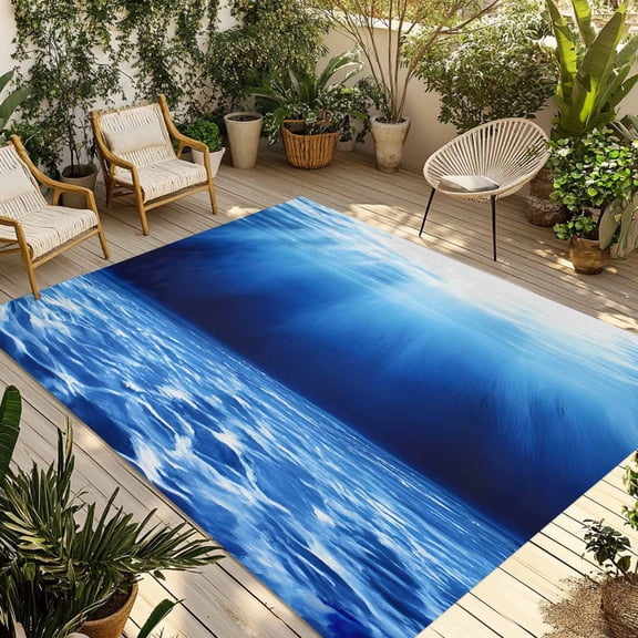 Fsddascl Blue Ocean Outdoor Rug for Patio/Deck/Porch, Non-Slip Large Area Rug 4 x 6 Ft, Underwater Water Waves Seascape Nature Sea Indoor Outdoor Rugs Washable Area Rugs, Camping Rug Carpet