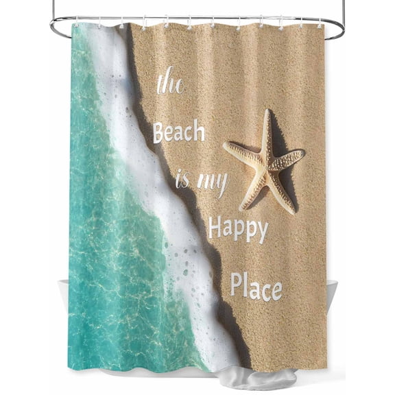 Fsddascl Blue Ocean Shower Curtain Set - Standard 72" x 72" Washable Bathtub Curtain with 12 Hooks, Beige Starfish Beach Sunshine Text Waterproof Fabric Stall Shower Curtains for Bathroom/Bathtub