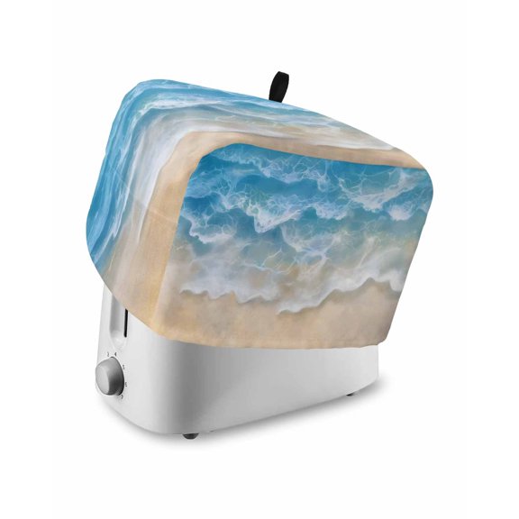 Fsddascl Blue Ocean Small Toaster Cover 2 Slice, Kitchen Appliance Covers, Nature Summer Beach Brown Sand Water Ripple Toaster Oven Cover with Loop, Bread Machine Cover Polyester Dust Cover