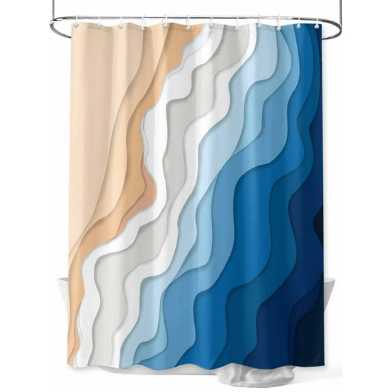 Fsddascl Blue Ocean Waves Shower Curtain Set - Extra Long 72" x 96" Bathtub Curtain with 12 Hooks, Coastal Ombre Beach Abstract Aesthetic Waterproof Fabric Stall Shower Curtains for Bathroom/Bathtub