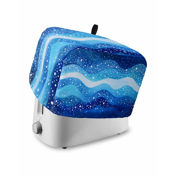 Fsddascl Blue Ocean Waves Toaster Cover 4 Slice, Large Kitchen Appliance Covers, Abstract Wave Point Coastal Natural Toaster Oven Cover with Loop, Bread Machine Cover Polyester Dust Cover Protection