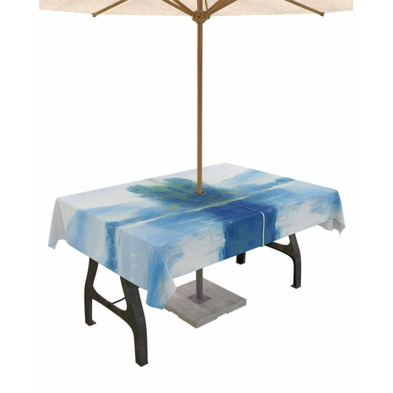 Fsddascl Blue Ombre Outdoor Tablecloth - 60x120 Inch Rectangle Dining Table Cover, Watercolor Landscape Abstract Rustic Waterproof Outdoor Table Cloth with Umbrella Hole & Zipper for Picnic/Patio