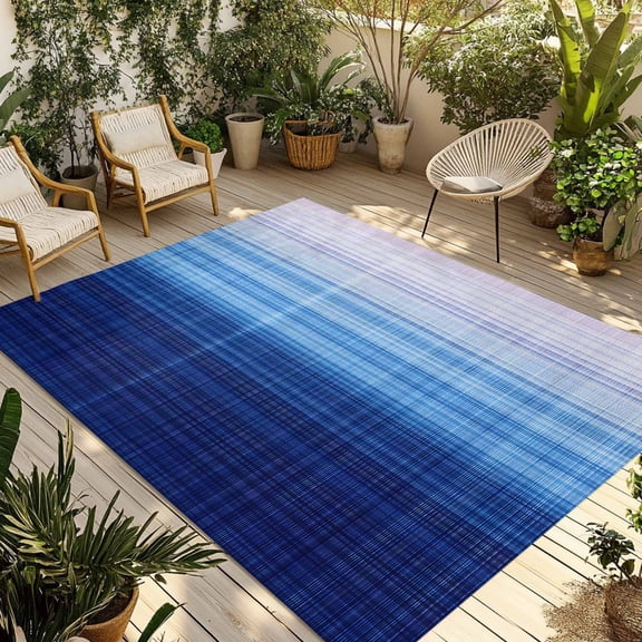 Fsddascl Blue Pink Ombre Outdoor Rug for Patio/Deck/Porch, Non-Slip Large Area Rug 5 x 8 Ft, Gradient Abstract Stripes Texture Indoor Outdoor Rugs Washable Area Rugs, Reversible Camping Rug Carpet