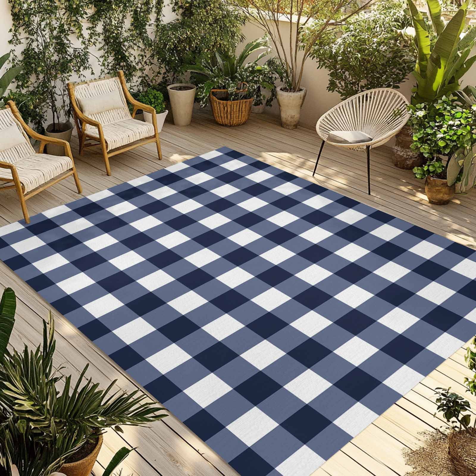 Fsddascl Blue Plaid Outdoor Rug for Patio/Deck/Porch, Non-Slip Large ...