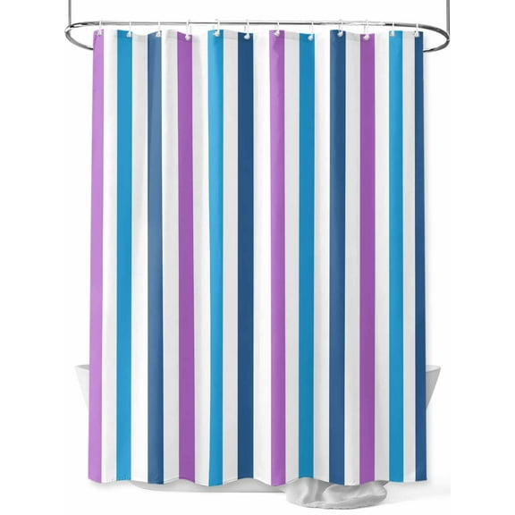 Fsddascl Blue Purple Stripe Shower Curtain Set - Extra Long 72" x 96" Washable Bathtub Curtain with 12 Hooks, Gradient Geometric Vertical Striped Waterproof Fabric Stall Shower Curtains for Bathroom